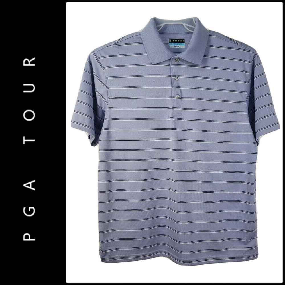 PGA Tour Men’s Pinstrip Polo Golf Shirt Size Large - Picture 1 of 8